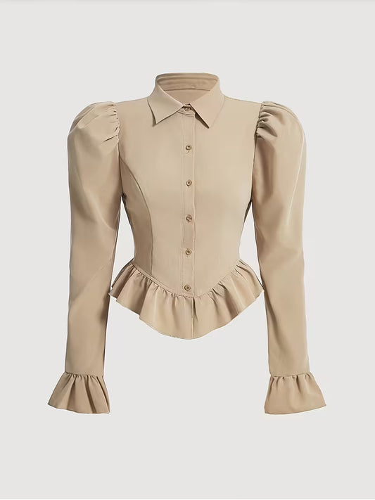 Old Money Blouse with Ruffles and Puff Sleeves