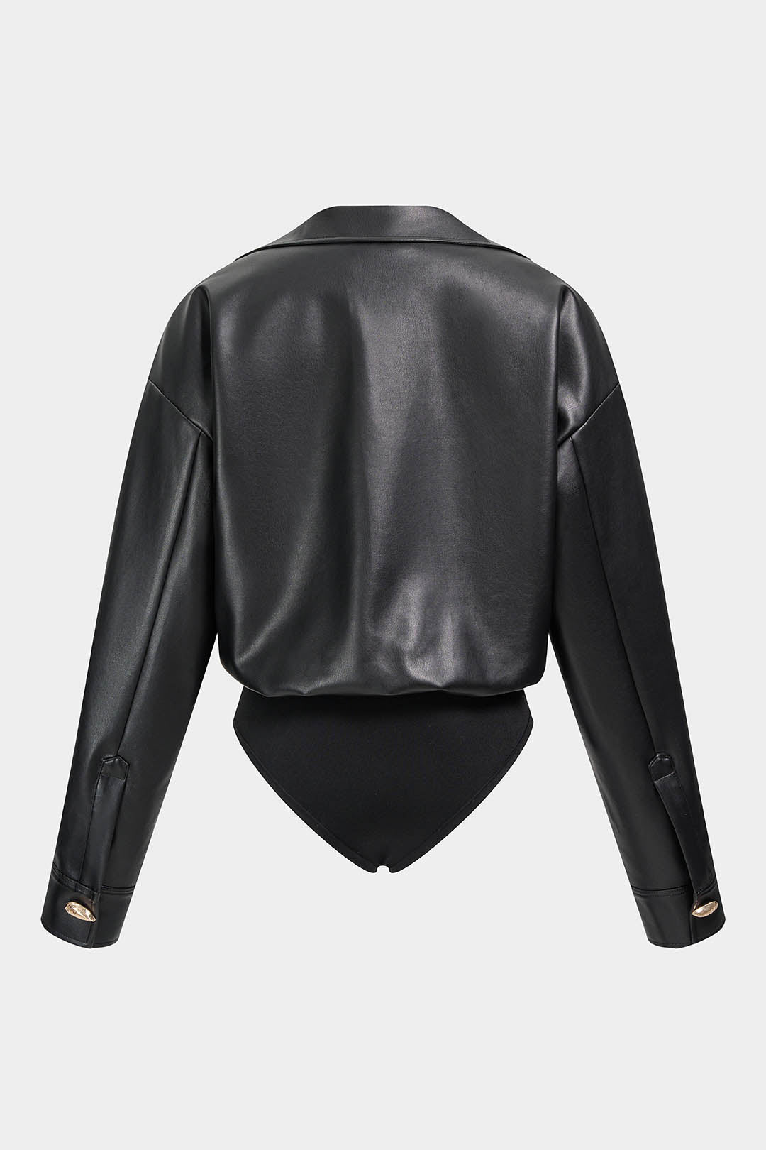 Leren-look metallic body met knoopjes en lange mouwen