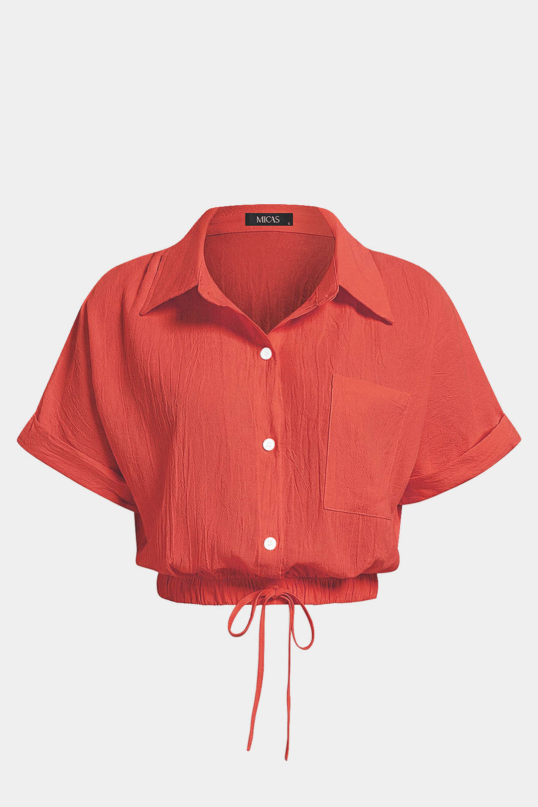 Blouse met revers, trekkoord en korte mouwen