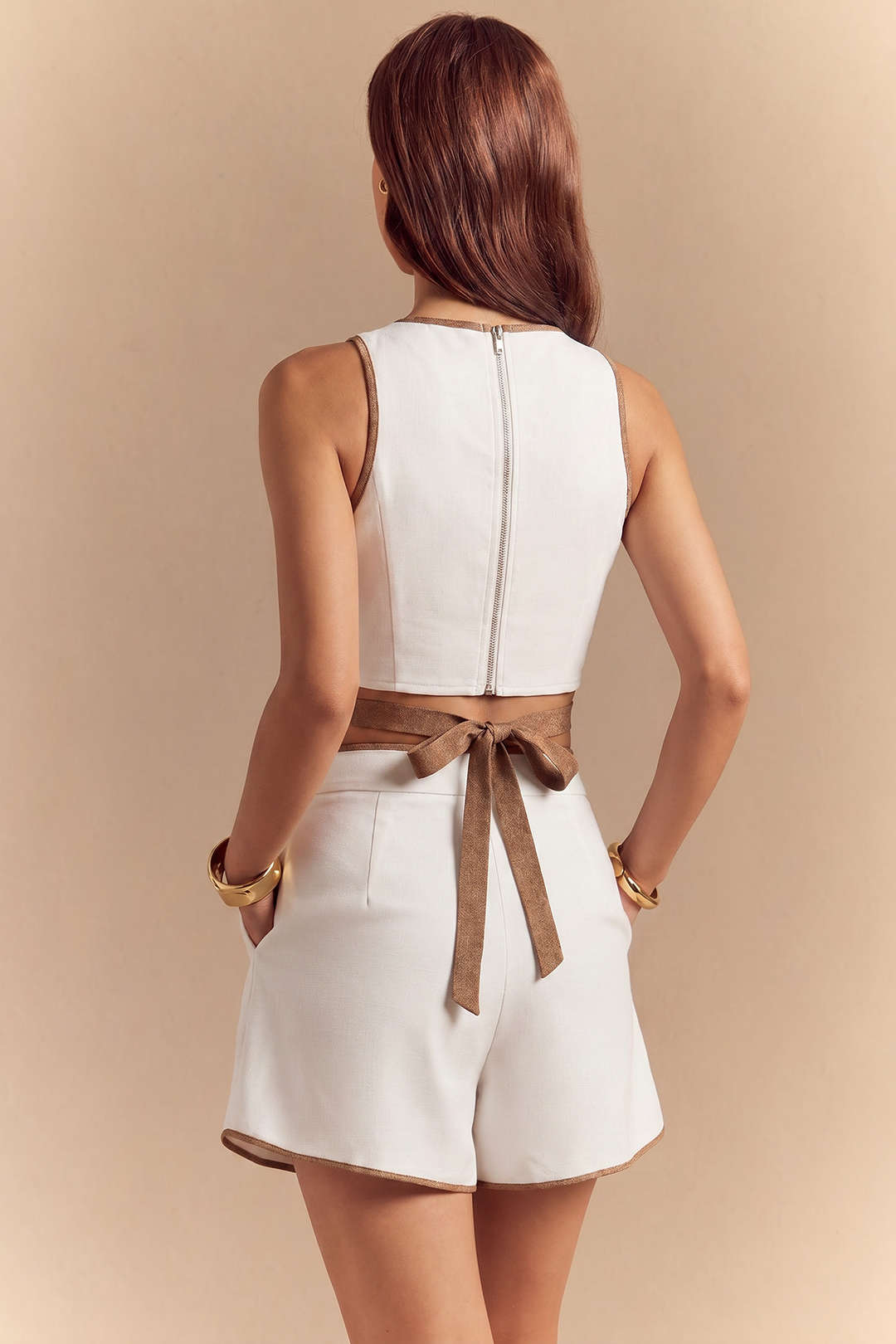 Rosa - Tanktop met ronde hals en strik