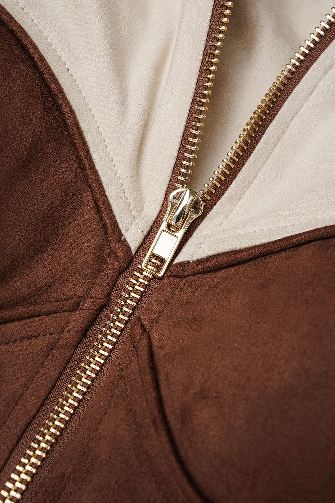 Patchwork hoodie met rits en trekkoord