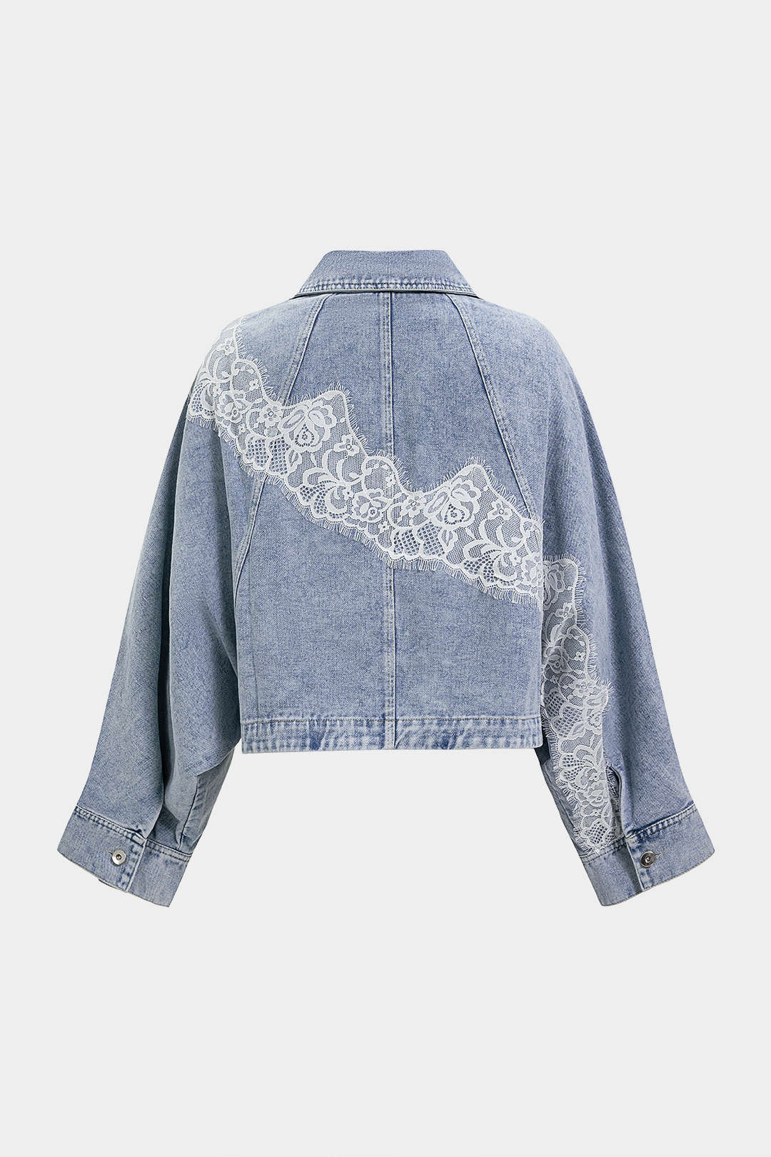 Denim patchwork item met kanten rand