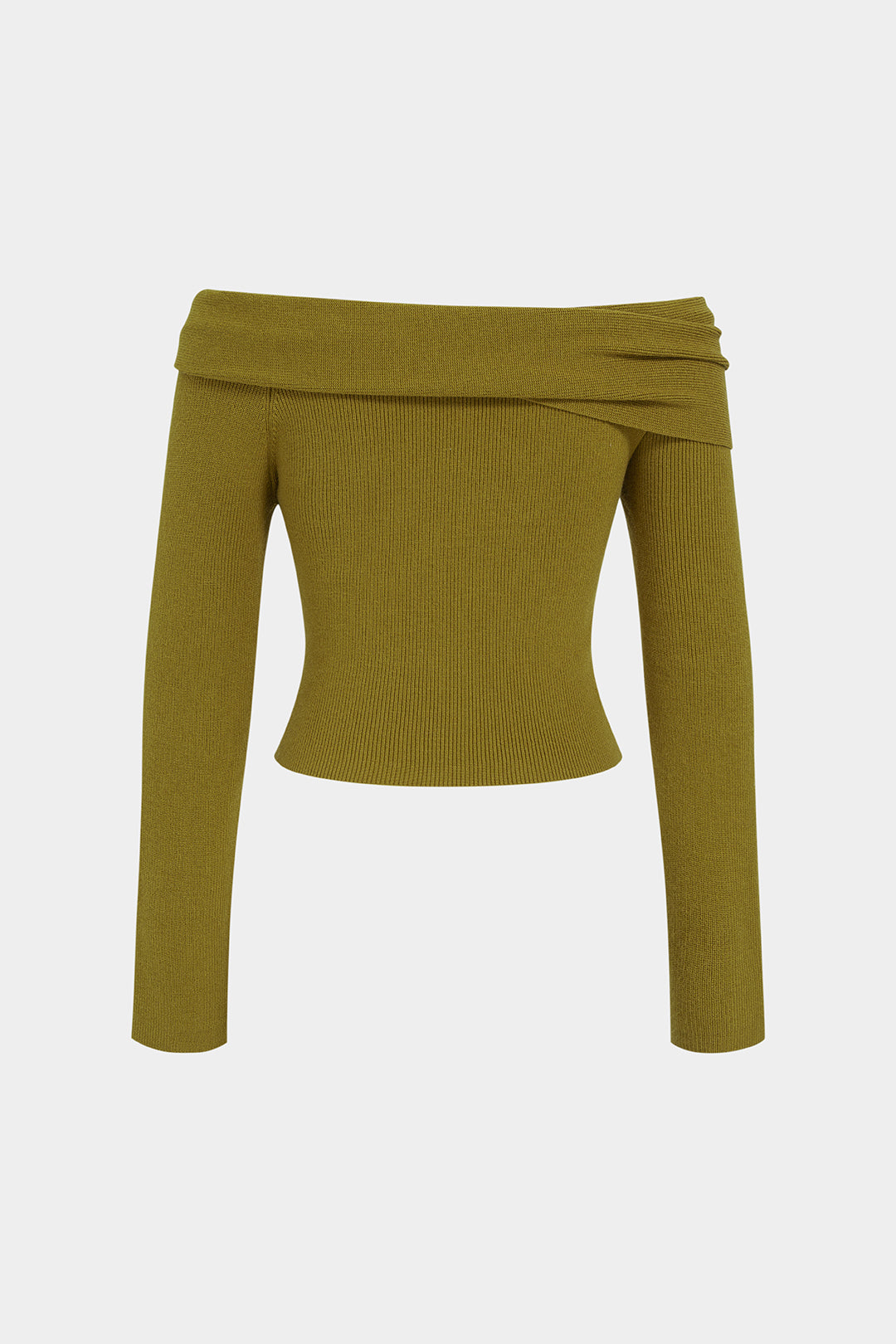 Gebreide metallic top met blote schouders en ruches