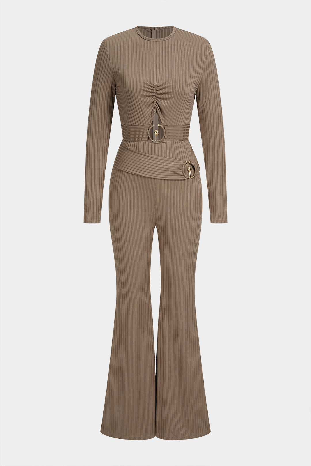 Jumpsuit met ronde hals, ruches en uitsnijding
