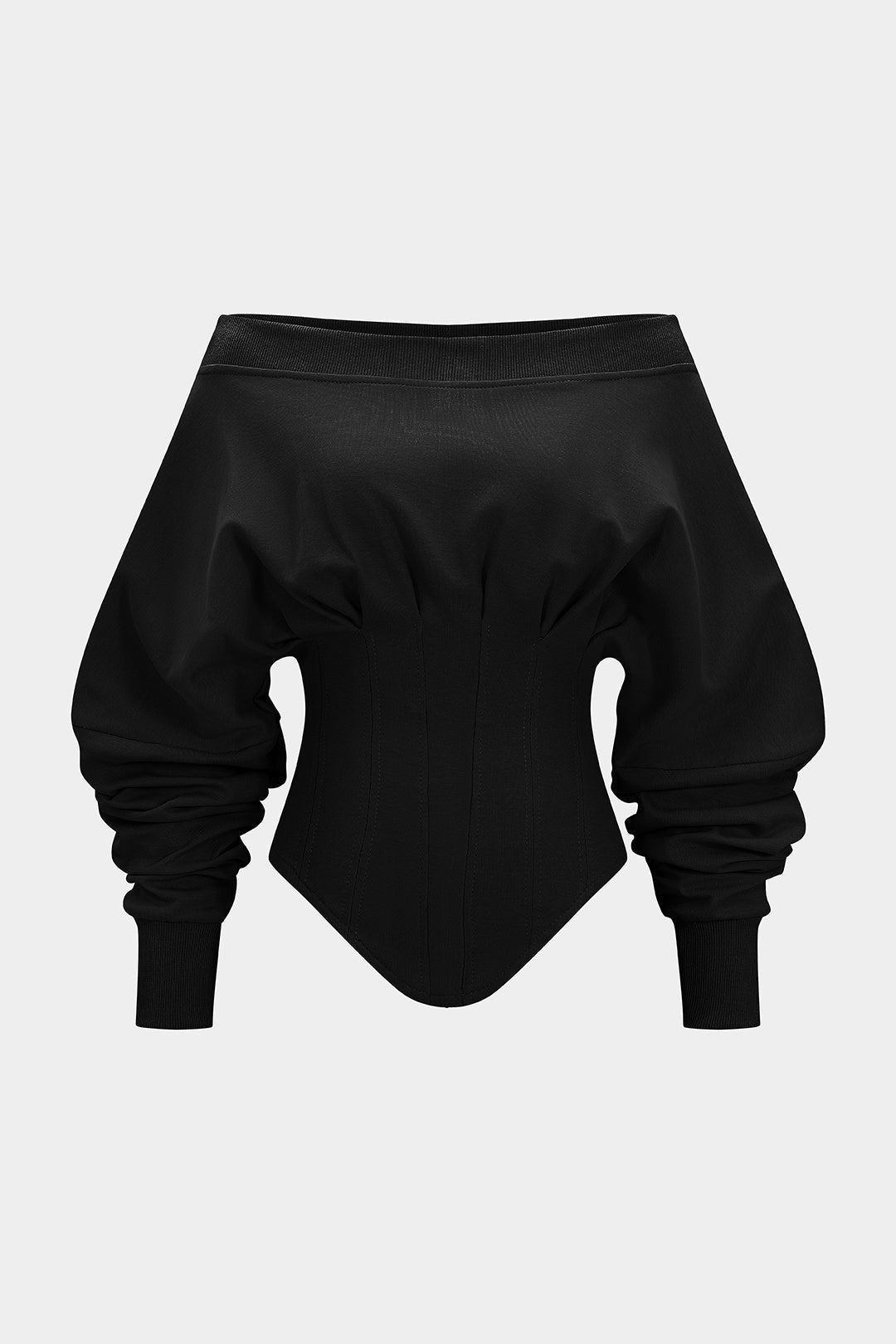 Metallic geplooide sweater met blote schouders en rits