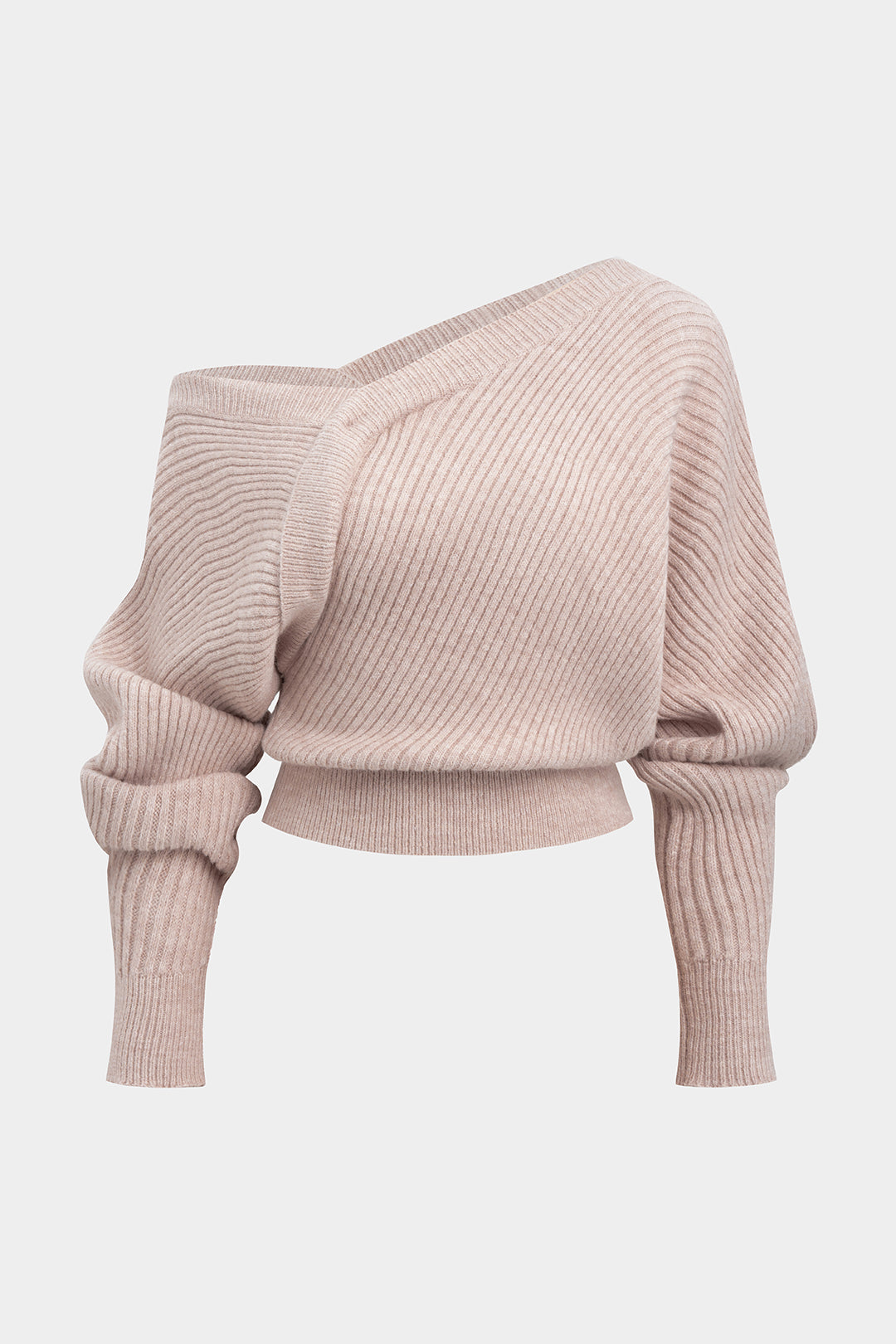 Romy - Gebreide asymmetrische top met één schouder en lange mouwen