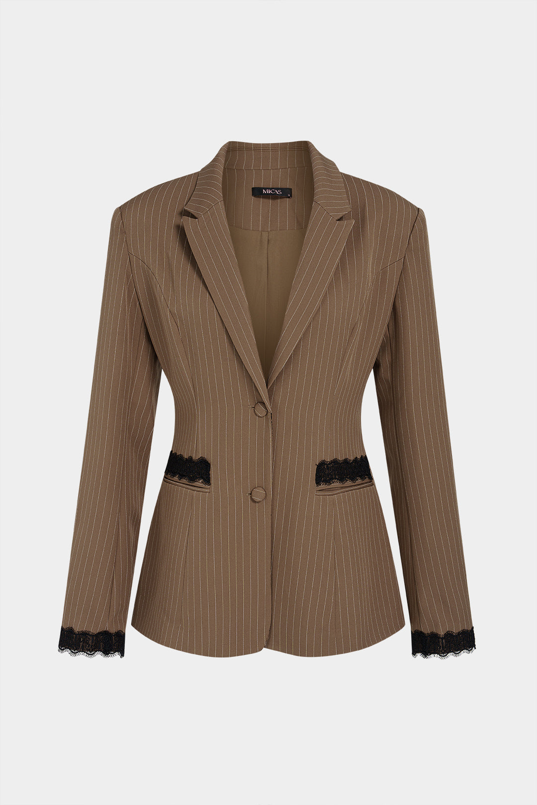 Gestreepte patchwork blazer met kant en reverskraag