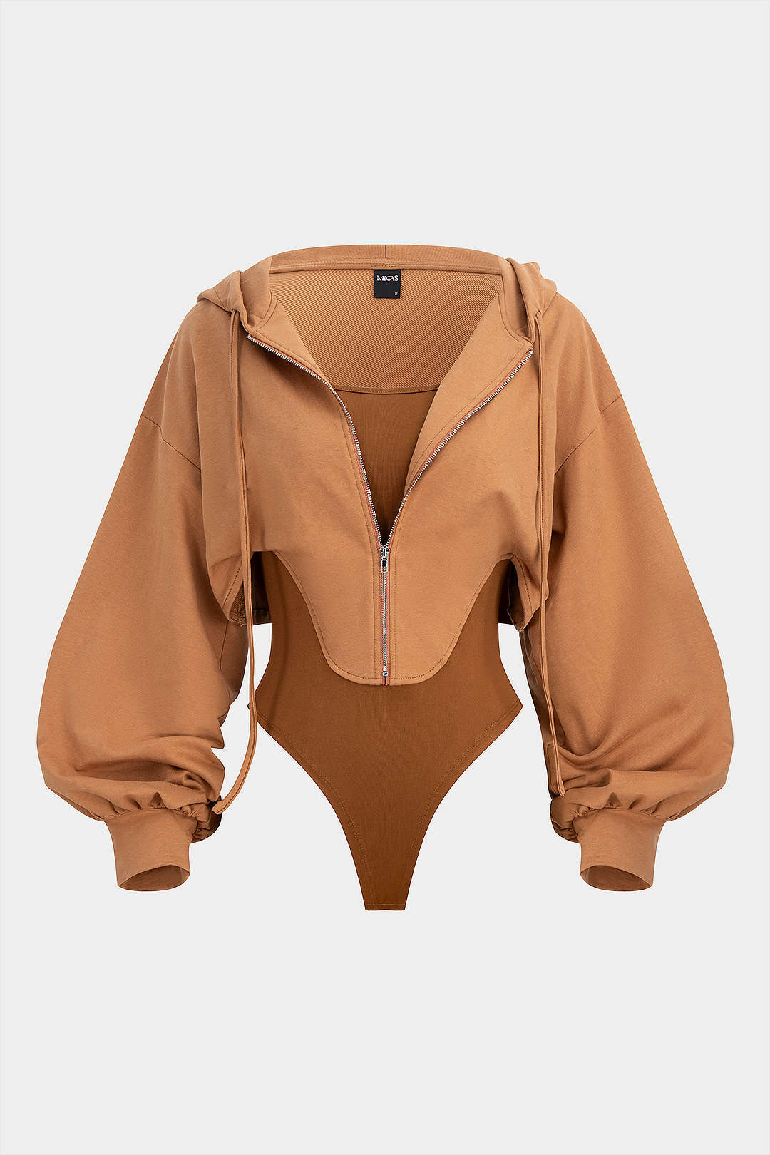 Body met capuchon, rits en lange mouwen