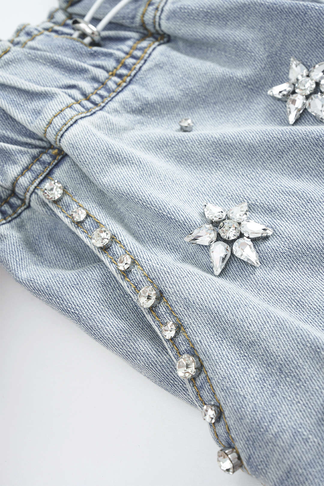 Denim short met strass en wijde pijpen