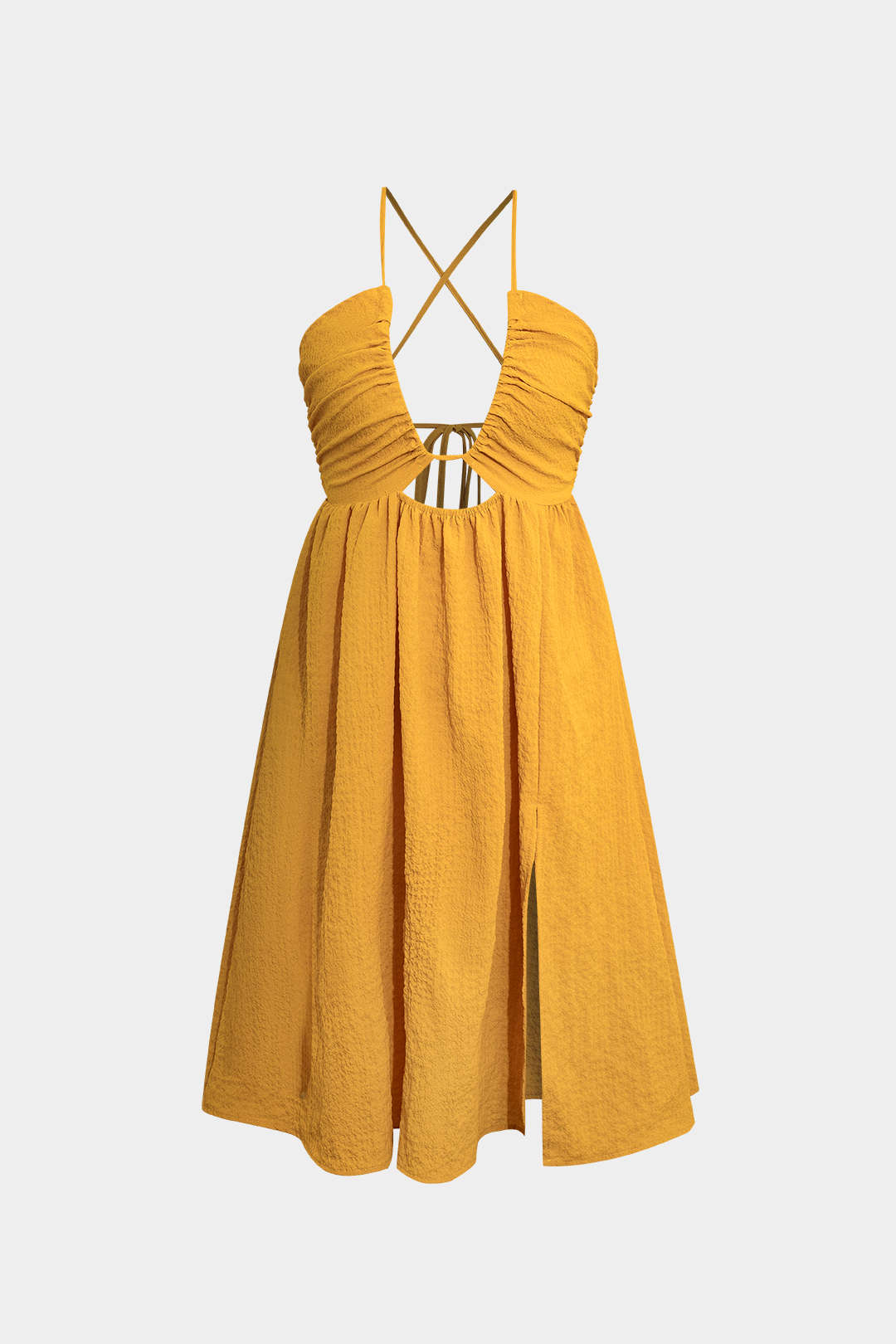 Midijurk met open rug, V-hals en split