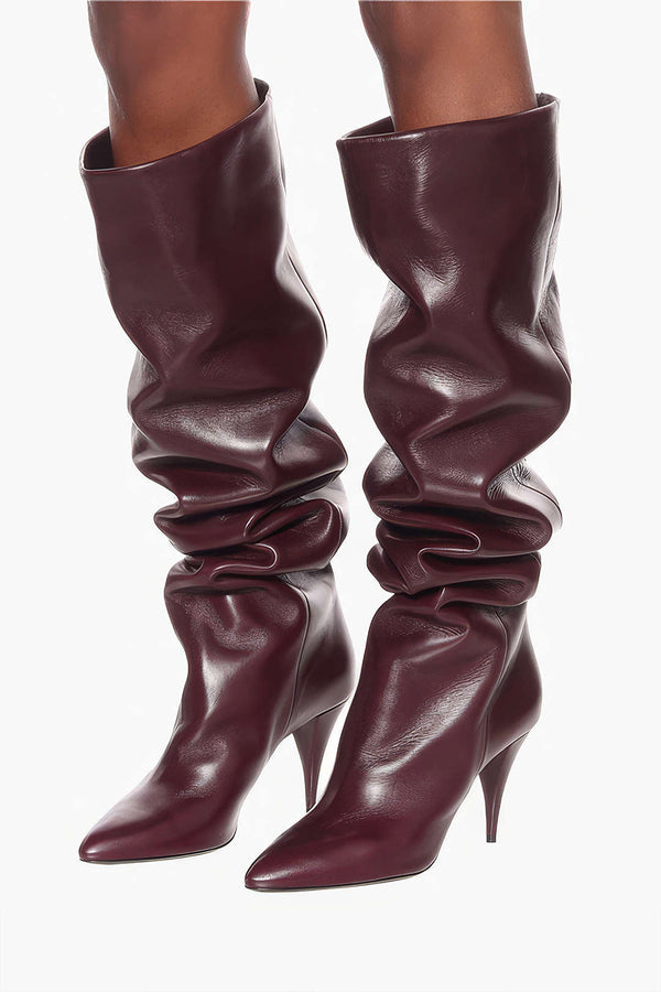 Sterre - Leren-look kniehoge laarzen met ruches