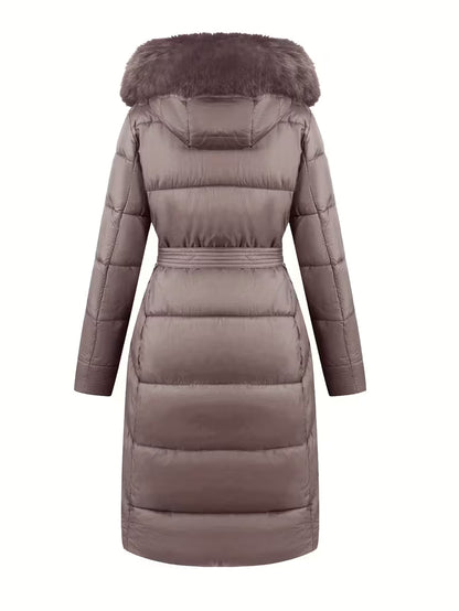 Midi Puffer Jacket with Hood and Belt - Long