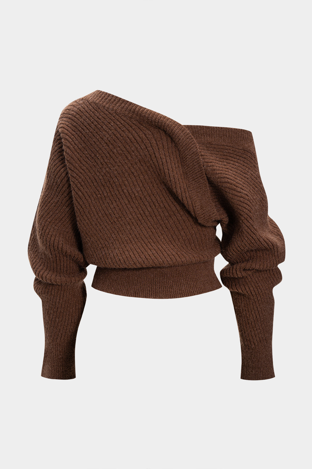 Romy - Gebreide asymmetrische top met één schouder en lange mouwen
