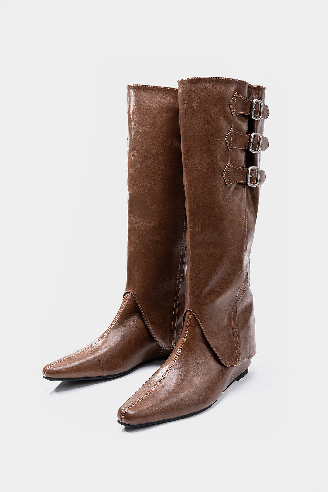 Leren-look kniehoge laarzen met gesp