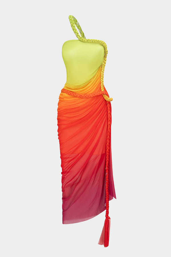 Mesh mouwloze midijurk met split
