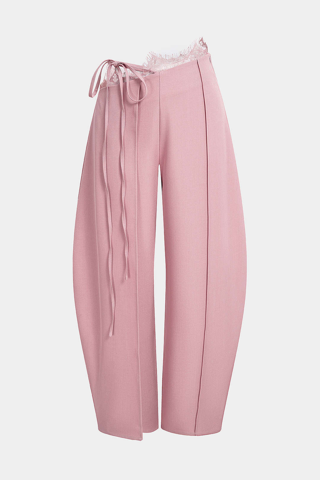 Asymmetrische broek met kanten rand en wijde pijpen
