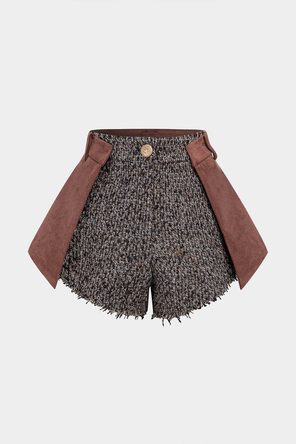 Suède patchwork short met rits en zakken