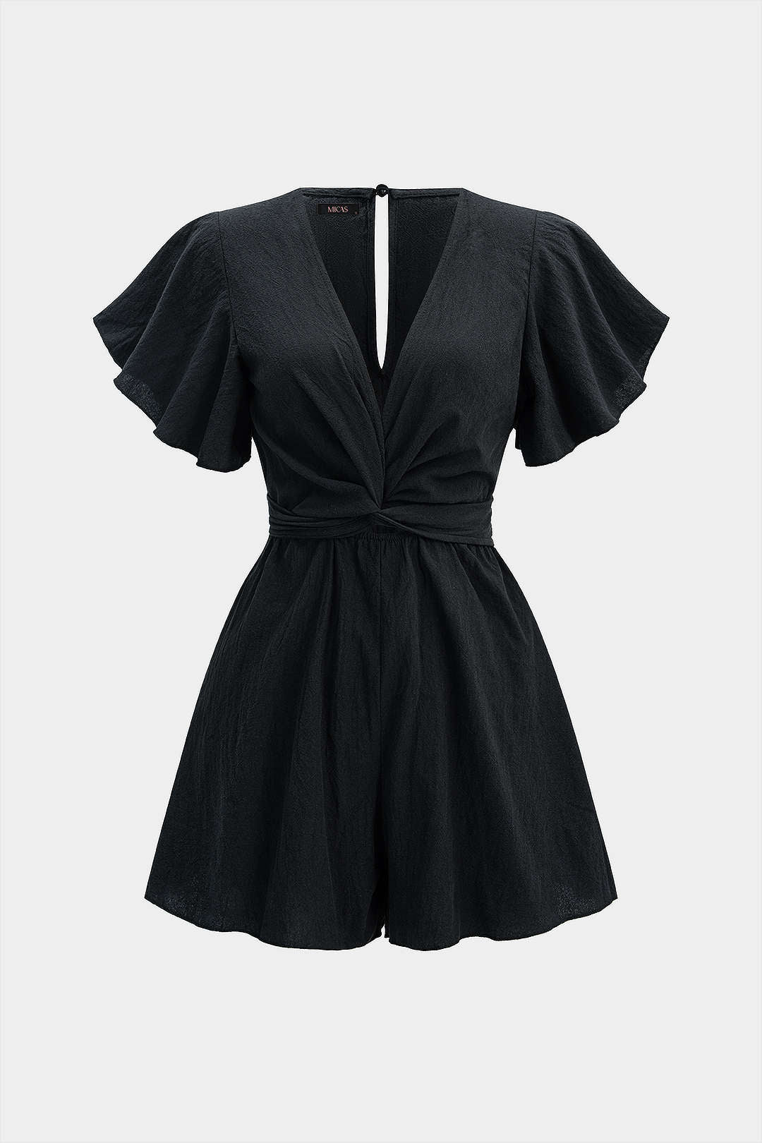 Playsuit met V-hals, ruches en strik