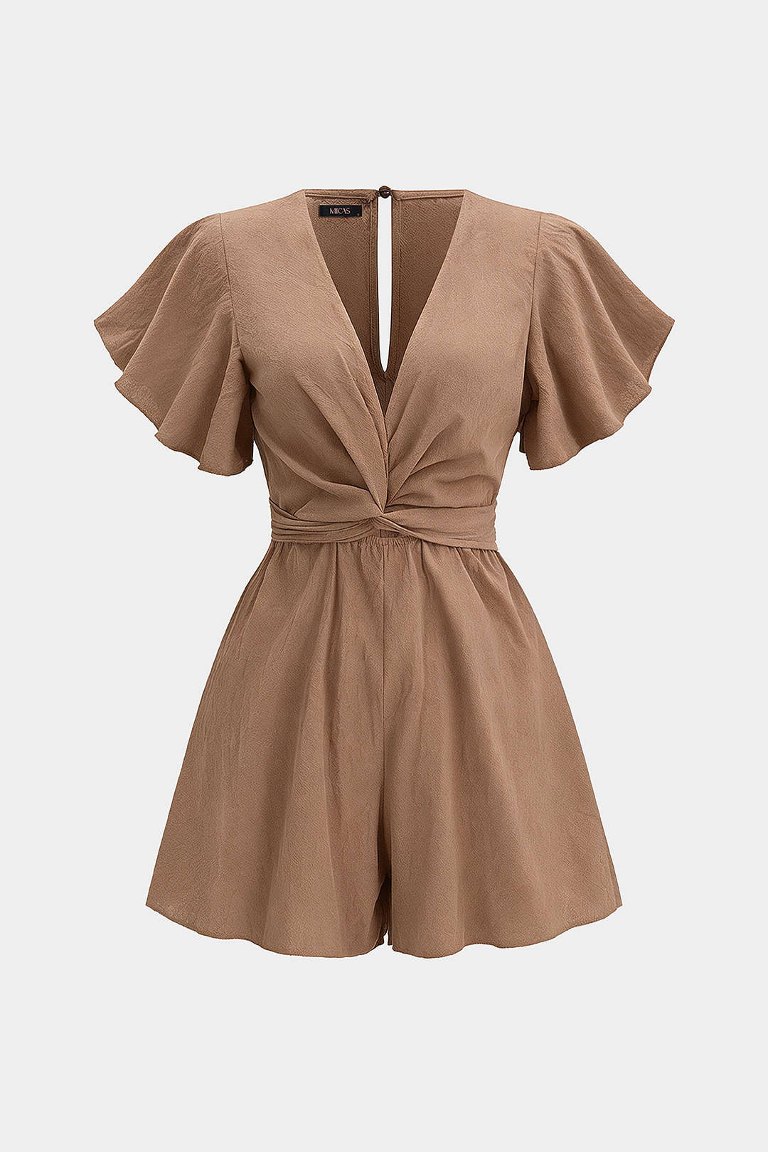 Playsuit met V-hals, ruches en strik