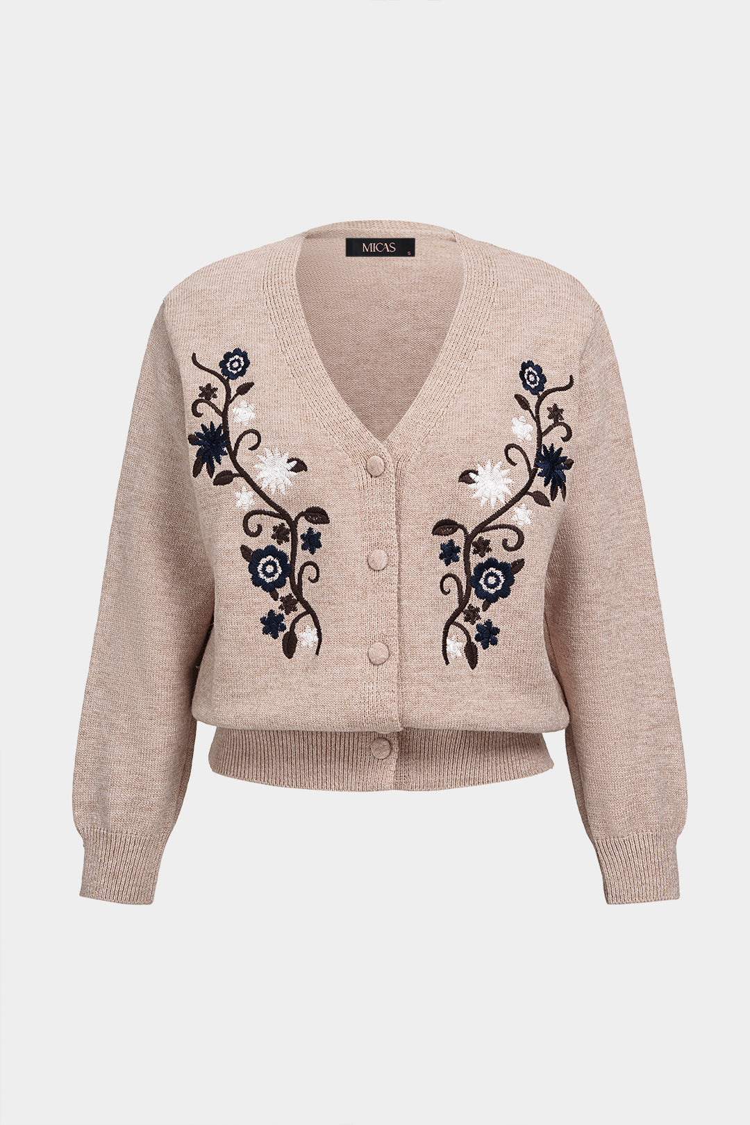 Gebreid bloemenprint vest met V-hals en borduursel