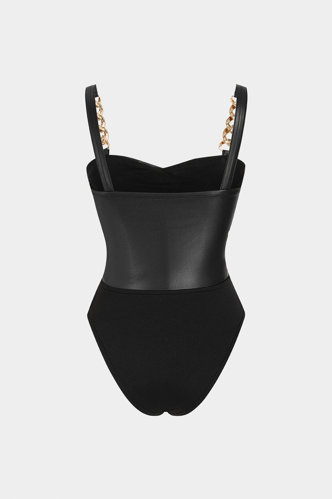 Leren-look metallic body met ruches en kettingdetail