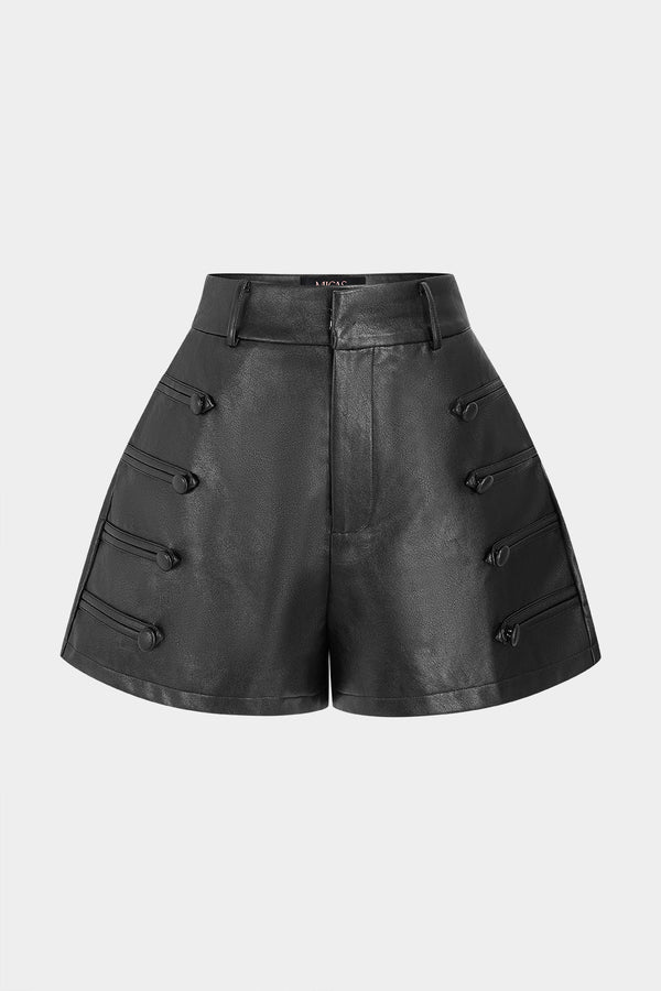 Leren-look short met wijde pijpen