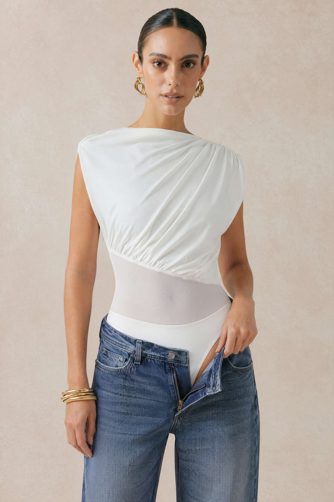 Mesh patchwork body met ruches