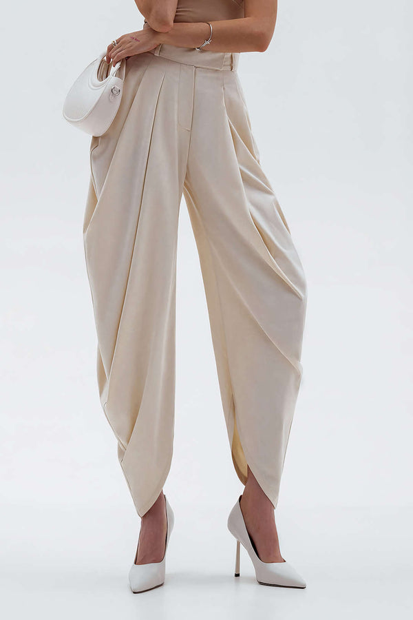 Effen pantalon met ruches