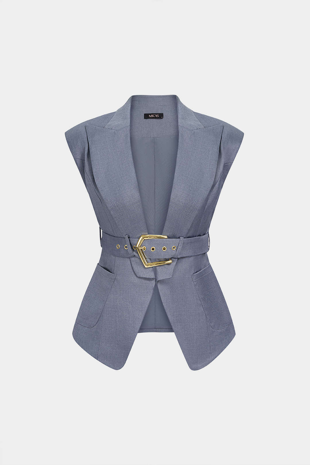 Gilet met reverskraag, V-hals en riem