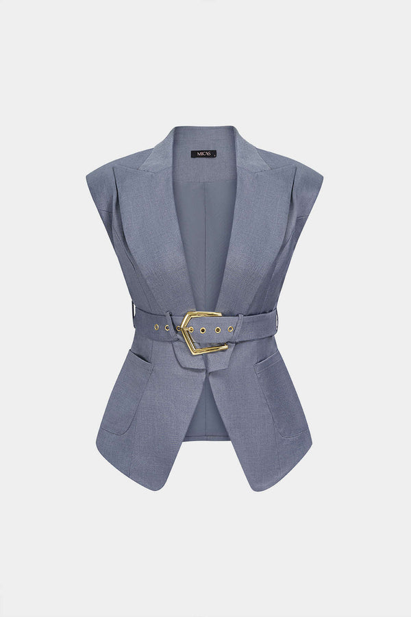 Gilet met reverskraag, V-hals en riem