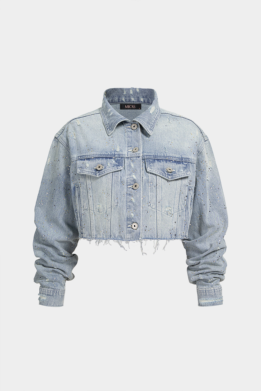 Denim jasje met strass en knoopjes