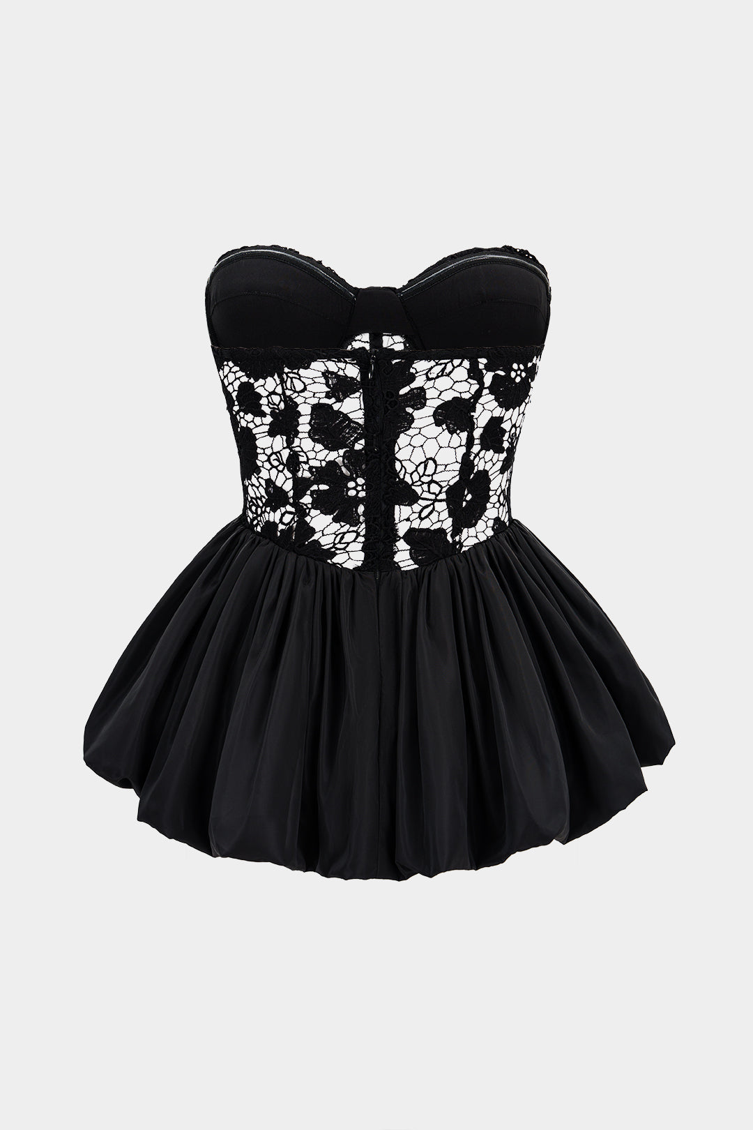 Patchwork strapless top met kant
