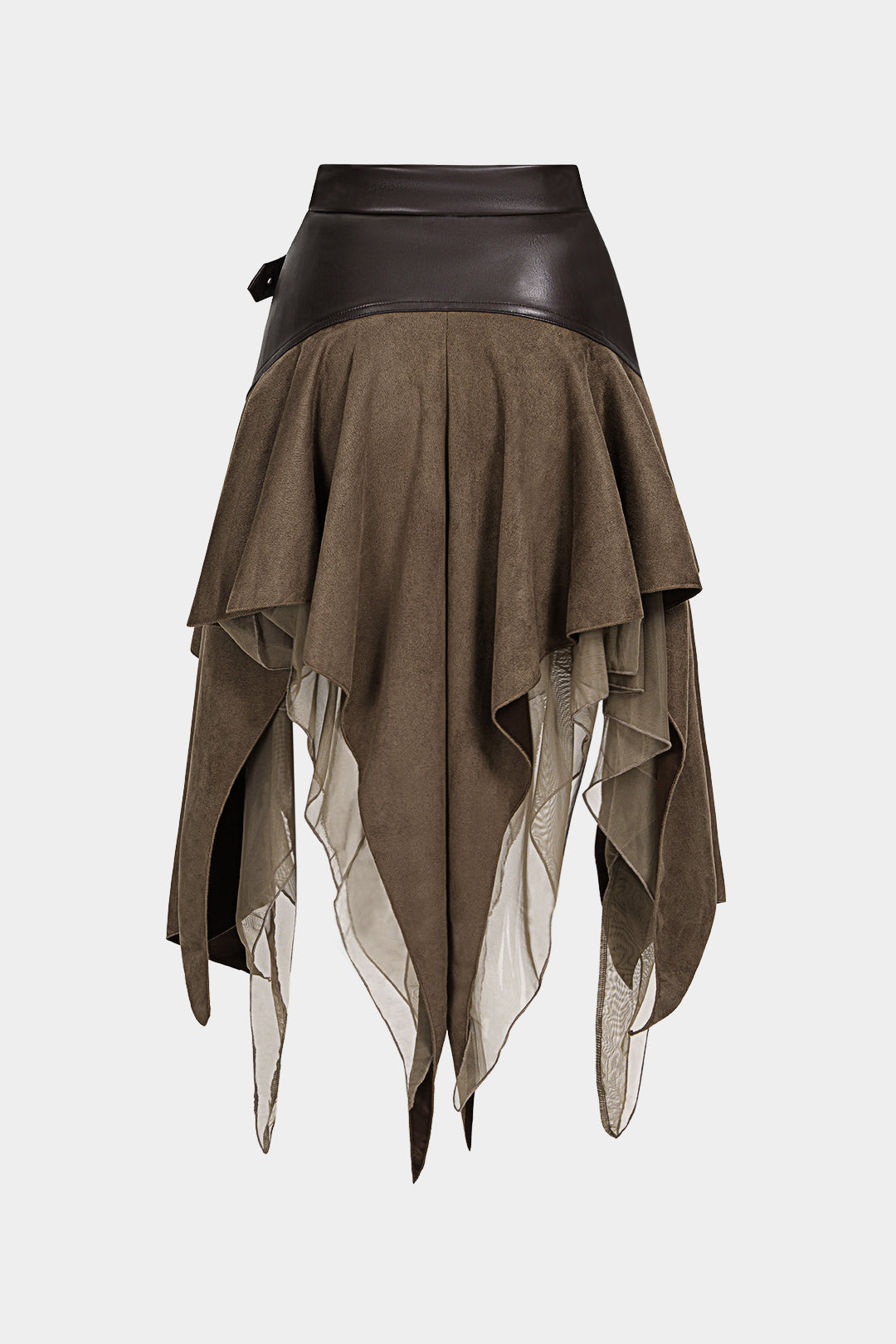 Sofie - Leren-look patchwork rok met ruches