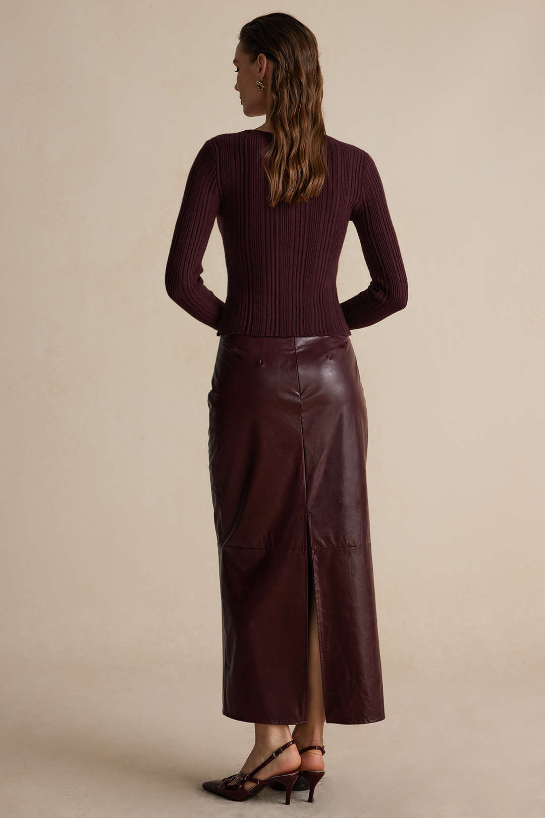 Effen leren-look midirok