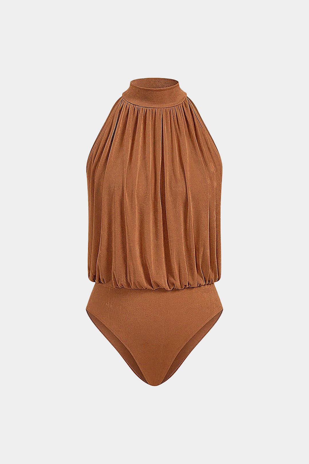 Mouwloze body met opstaande kraag en ruches