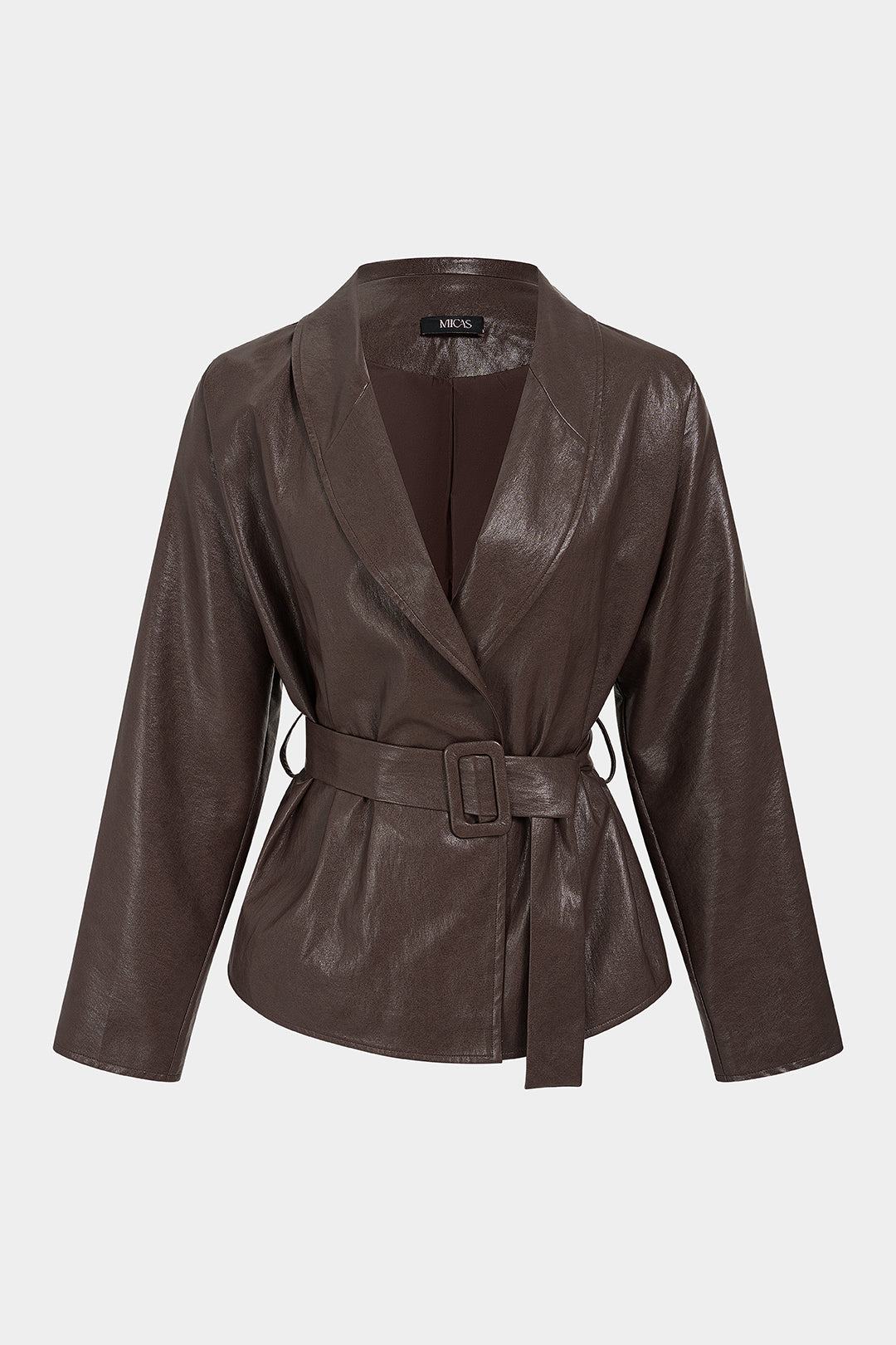 Leren-look jasje met V-hals en riem