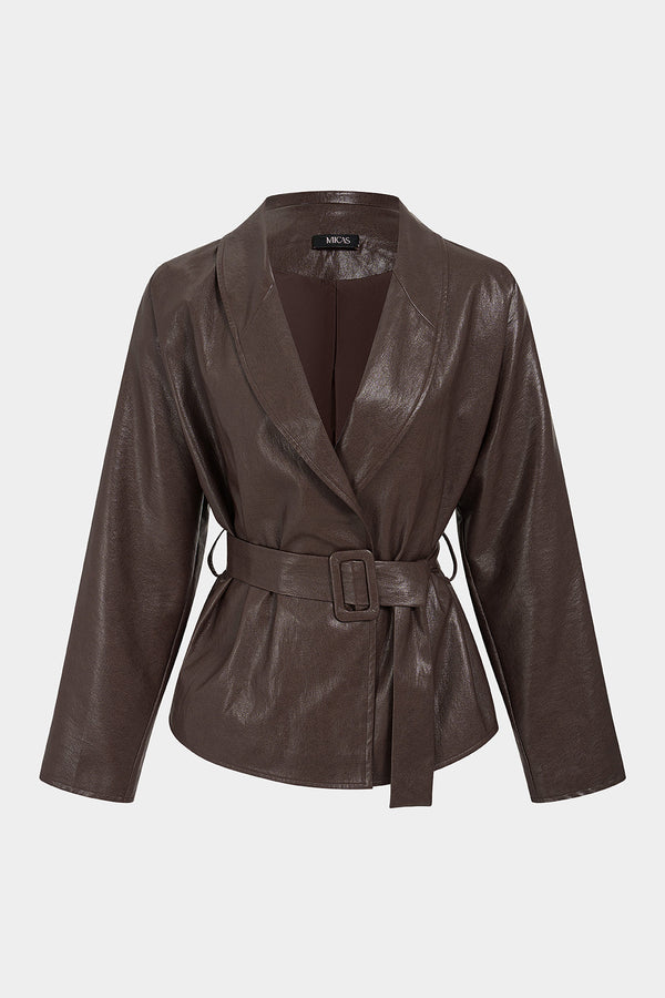Leren-look jasje met V-hals en riem
