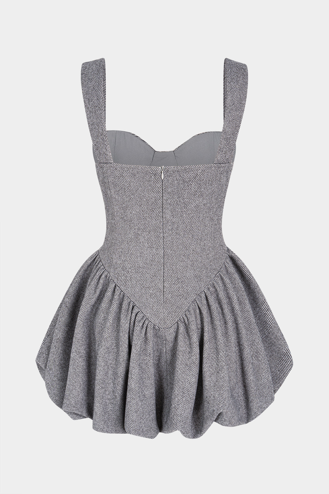 Mouwloze minijurk met ruches, rits en spaghettibandjes