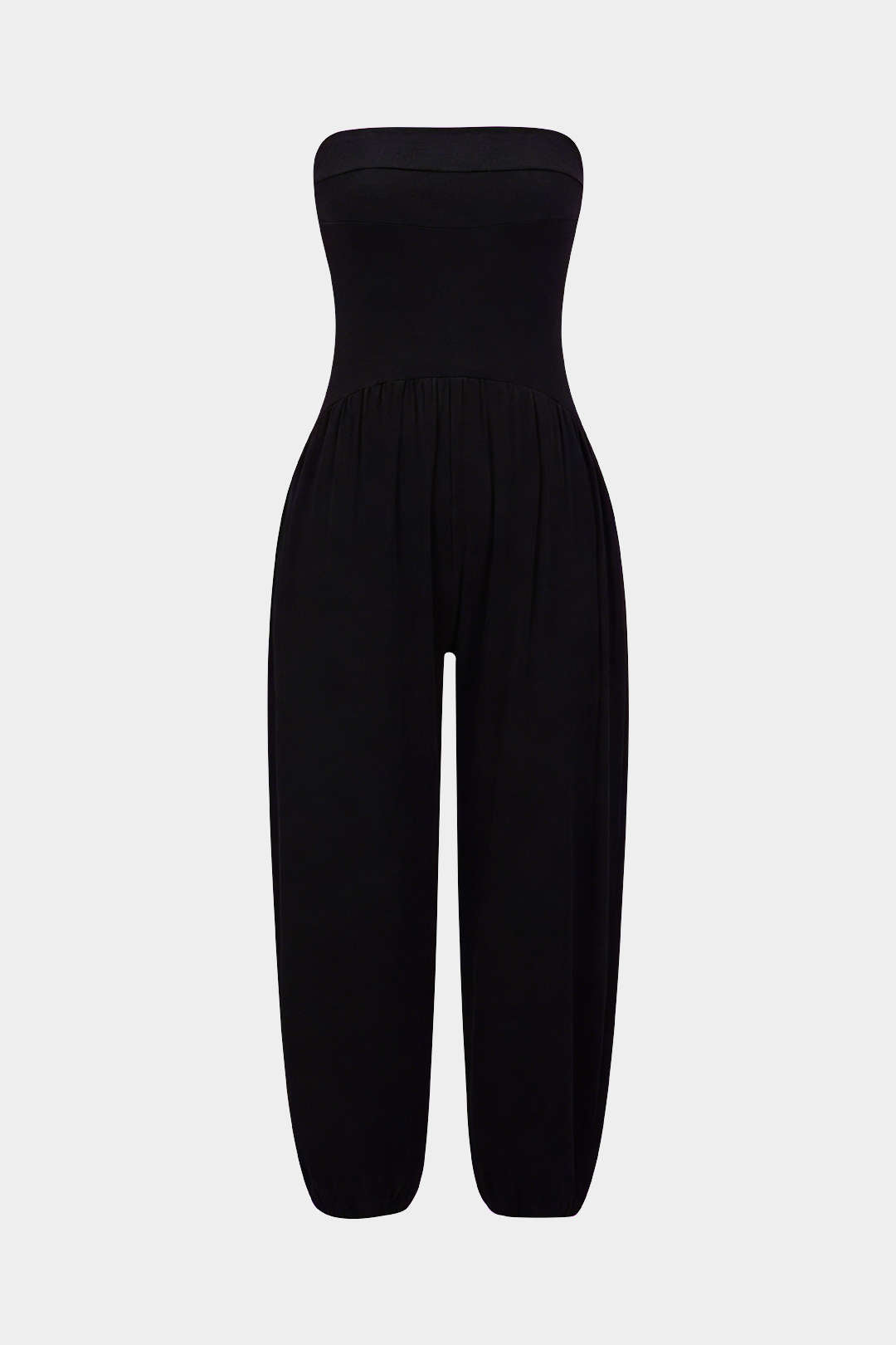 Effen jumpsuit met ruches en strapless pasvorm