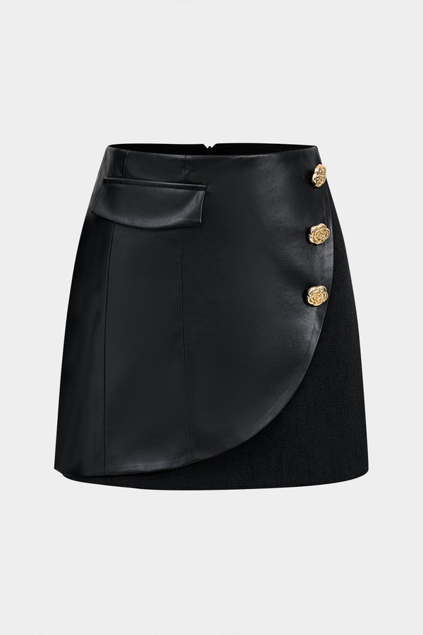 Greta - Leren-look minirok met knoopjes