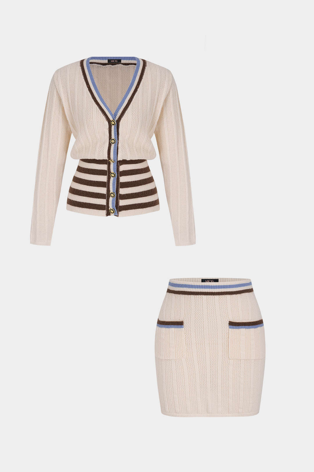 Tara - Gebreide set met vest en minirok