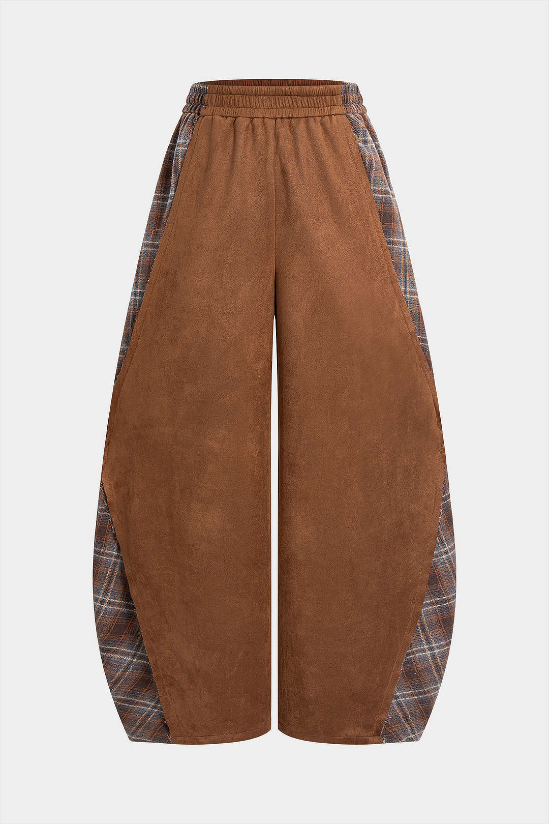 Geruite suède broek met smokwerk