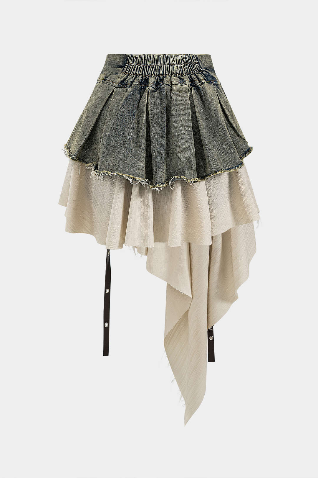 Lena - Denim patchwork rok met hoge taille