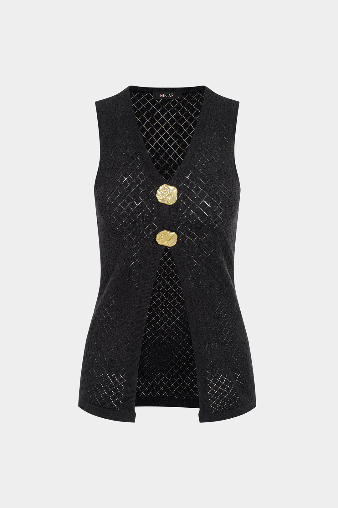 Gebreide metallic tanktop met V-hals en knoopjes