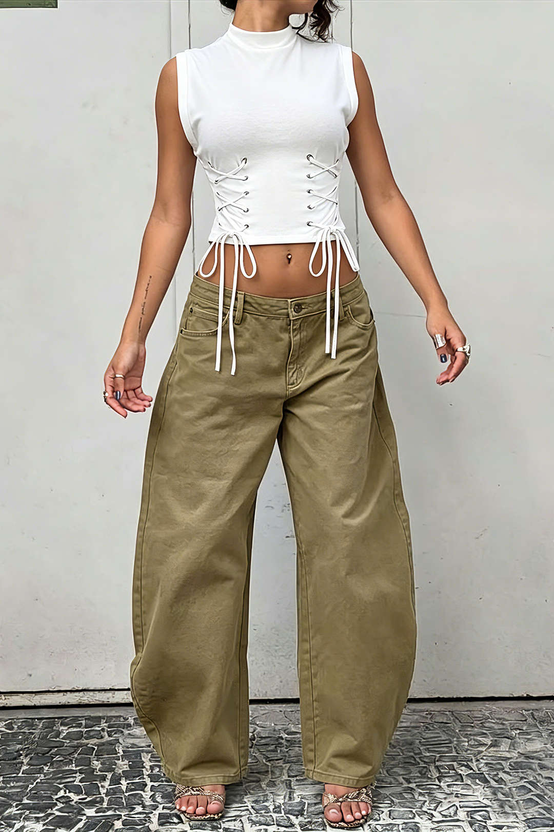 Effen T-shirt met strik en korte mouwen