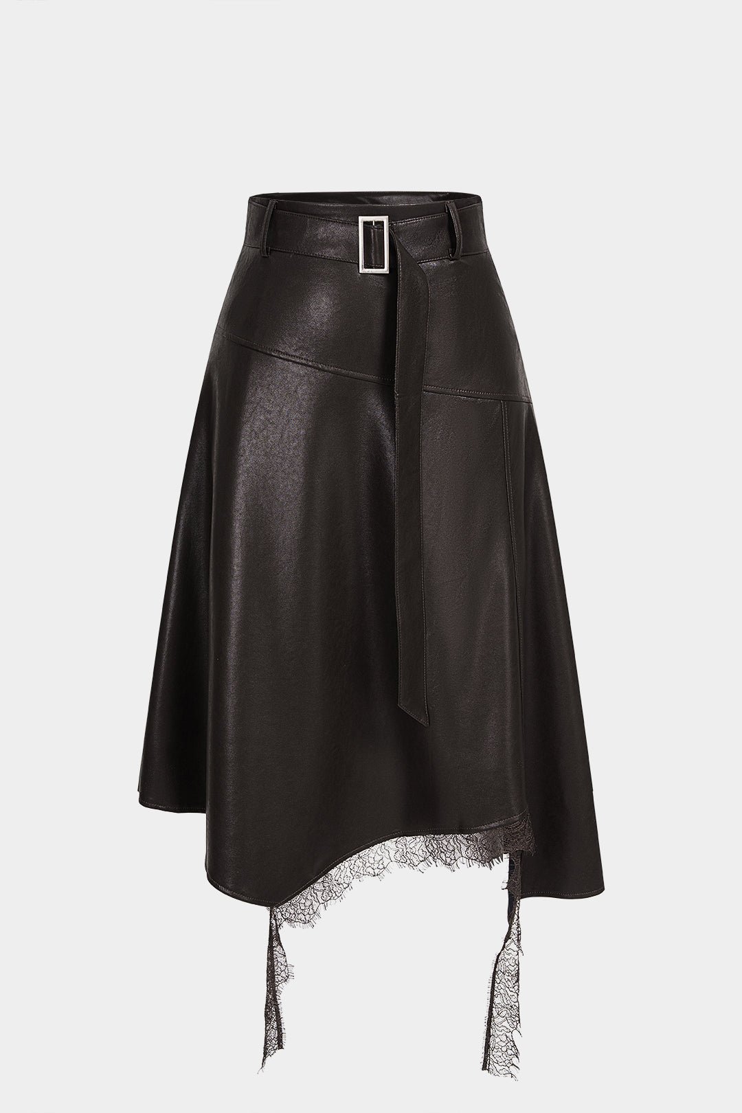 Leren-look patchwork rok met kant en riem