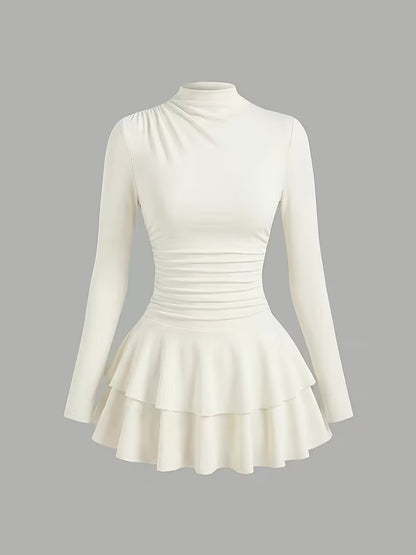 Elegant Pleated Halter Dress with Long Sleeves