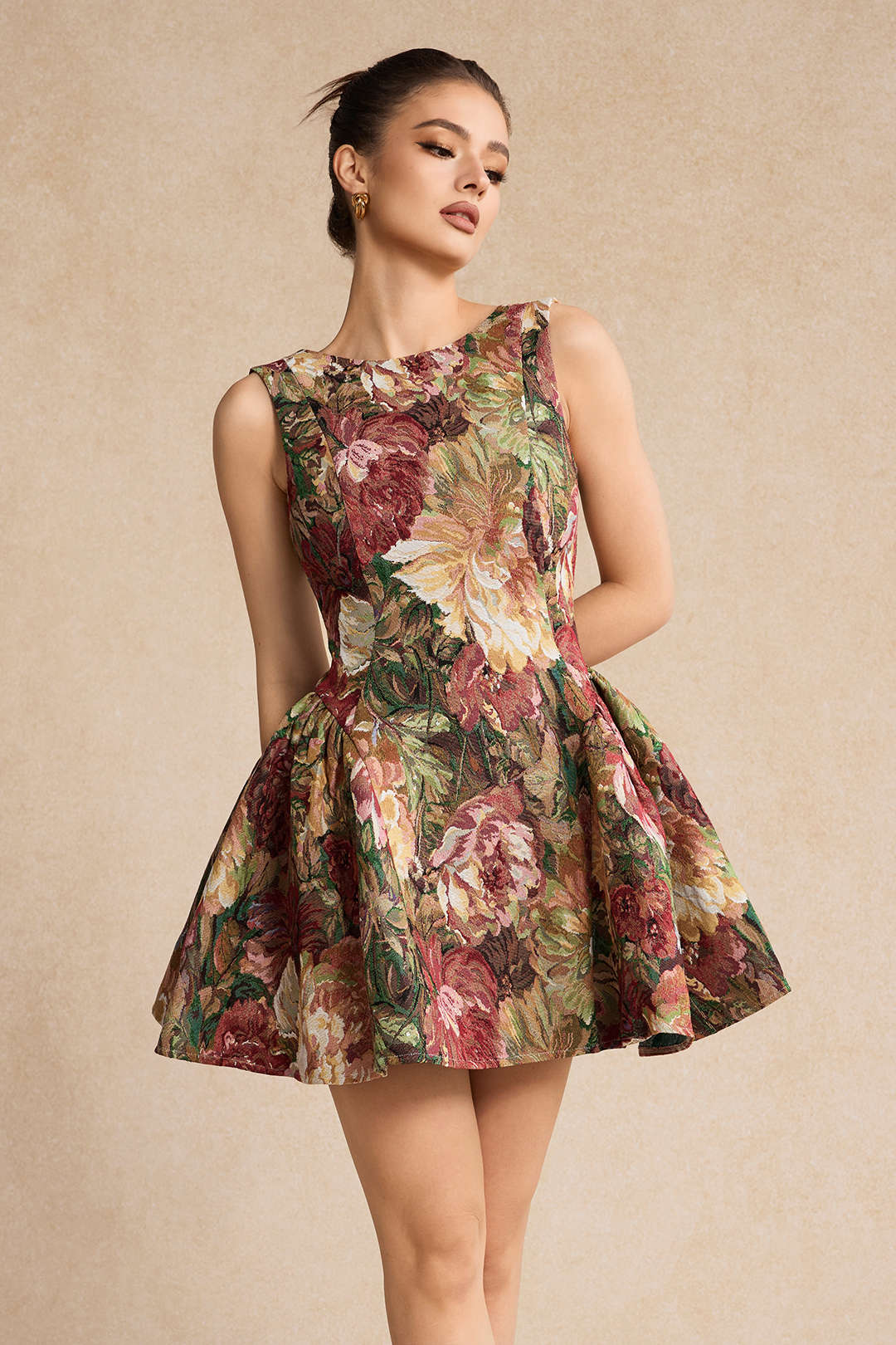 Luna - Jacquard mouwloze minijurk met ruches