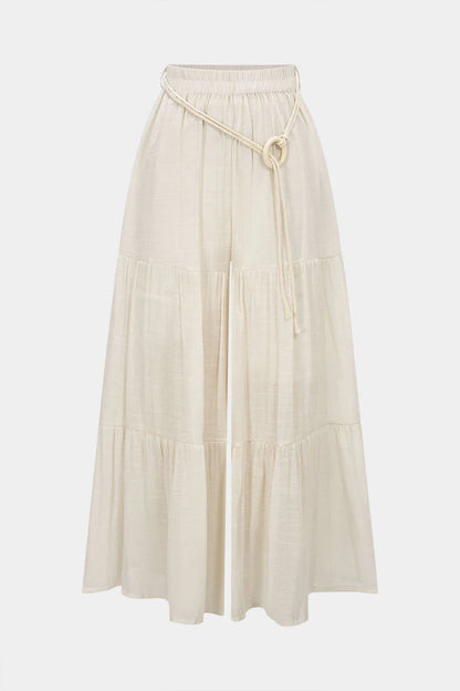 Trousers with belt, pleats, high waist and wide legs