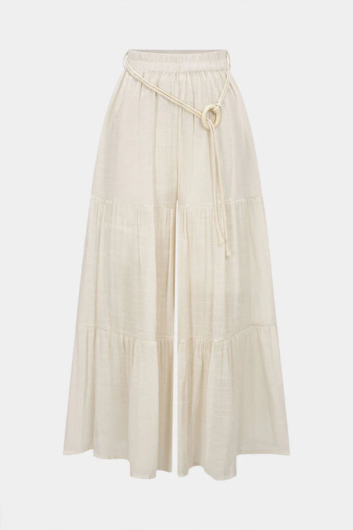 Trousers with belt, pleats, high waist and wide legs